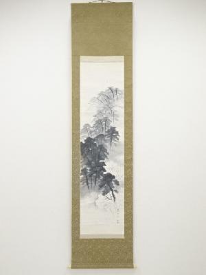 不動立山筆　春山水　肉筆紙本掛軸（保護箱）